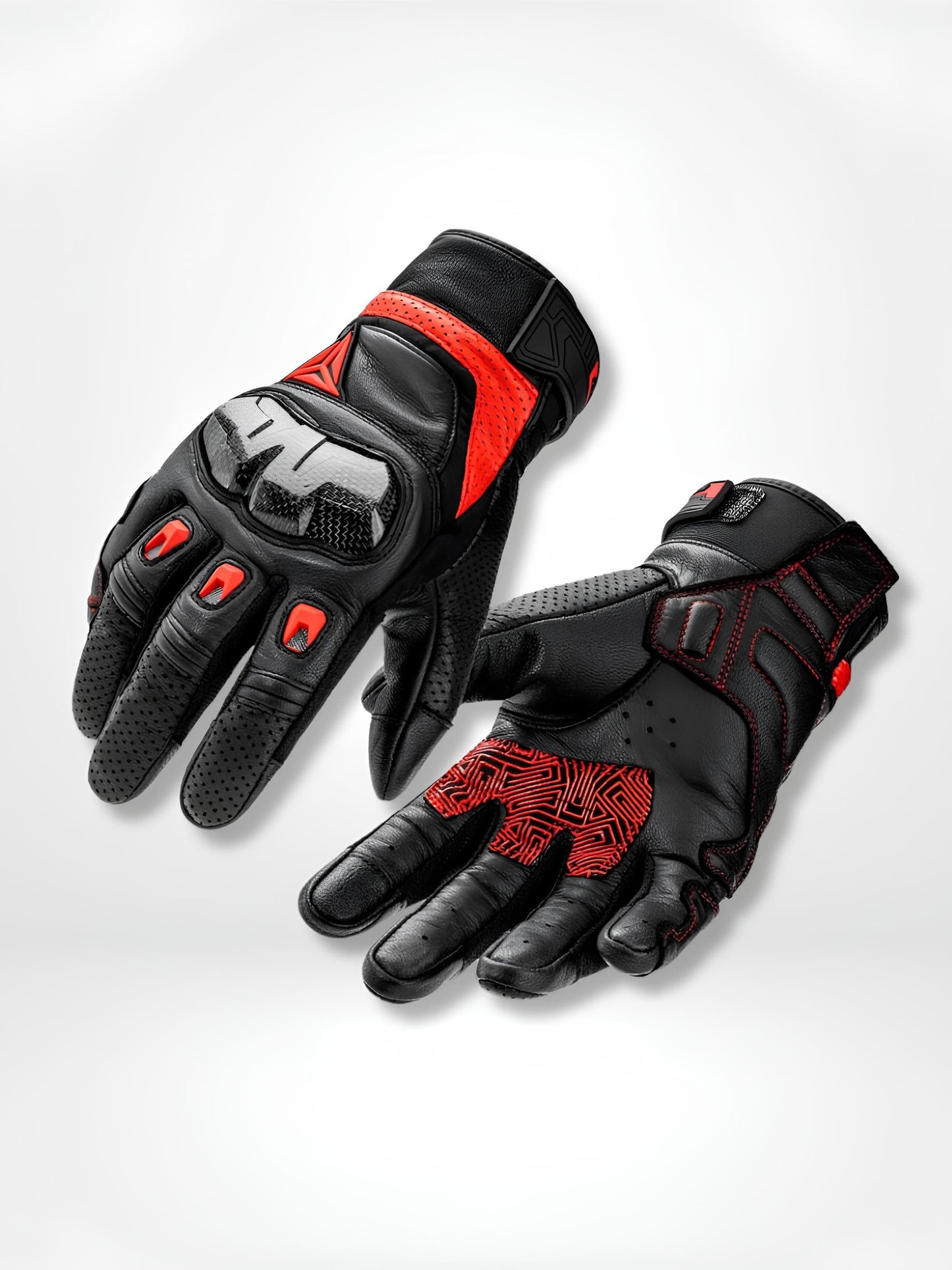 GantsDeStyle® Black Red Gloves / XL Gants moto | Cuir et Carbone