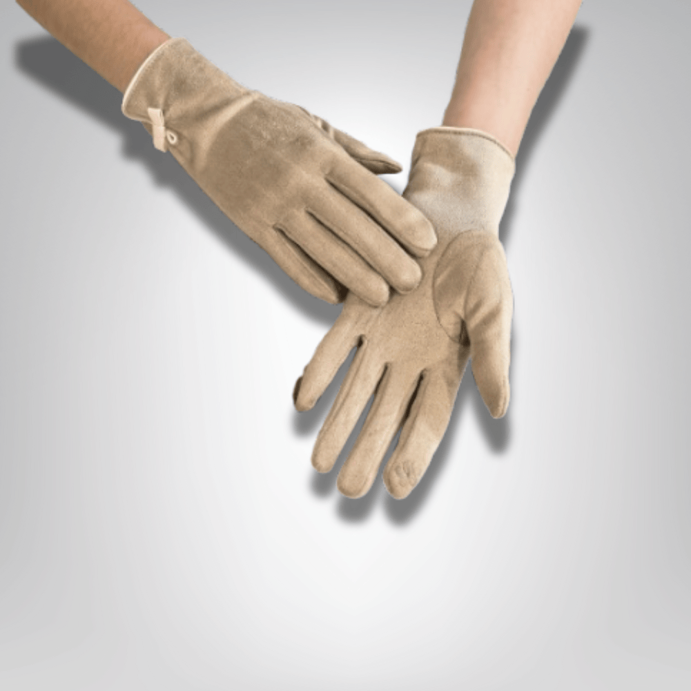 GantsDeStyle® Beige Brodé / One Size Gants Femme Cuir | Élégance & Raffinement