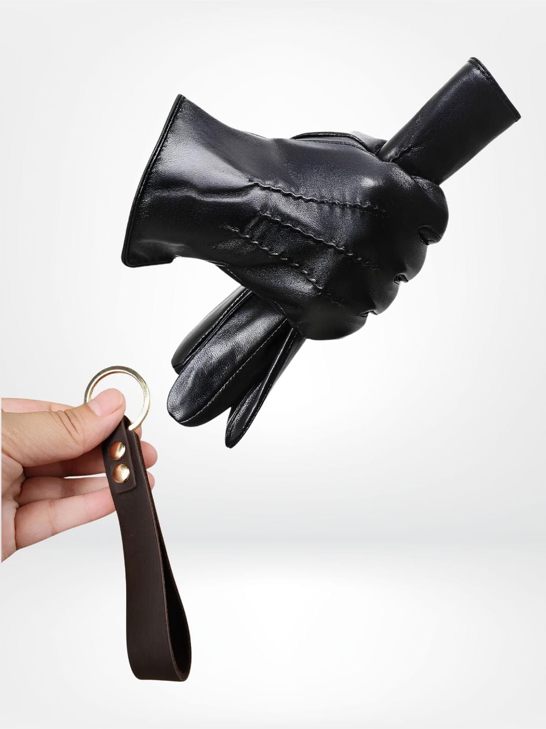 GantsDeStyle® black / L / Classic Brown Gants en cuir & Porte clé Vintage