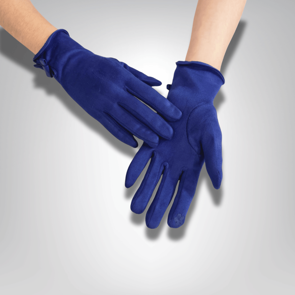 GantsDeStyle® Bleu Brodé / One Size Gants Femme Cuir | Élégance & Raffinement