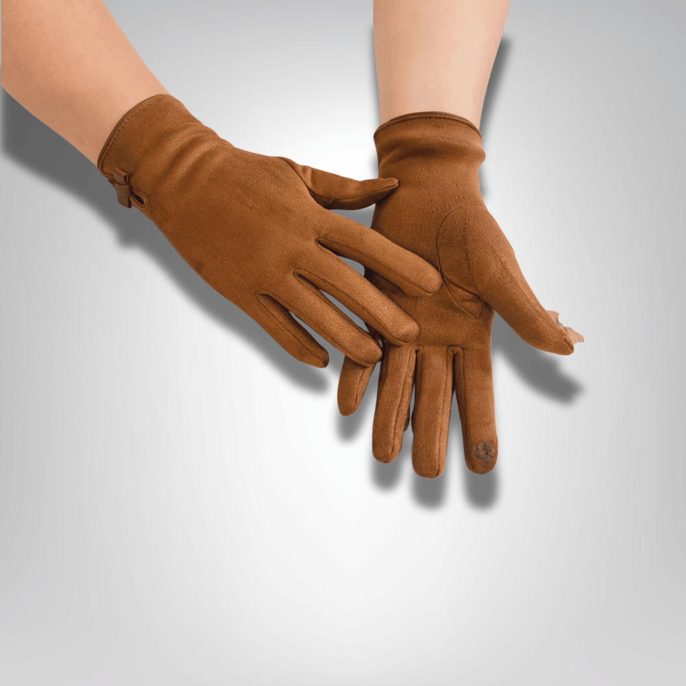 GantsDeStyle® Caramel Brodé / One Size Gants Femme Cuir | Élégance & Raffinement