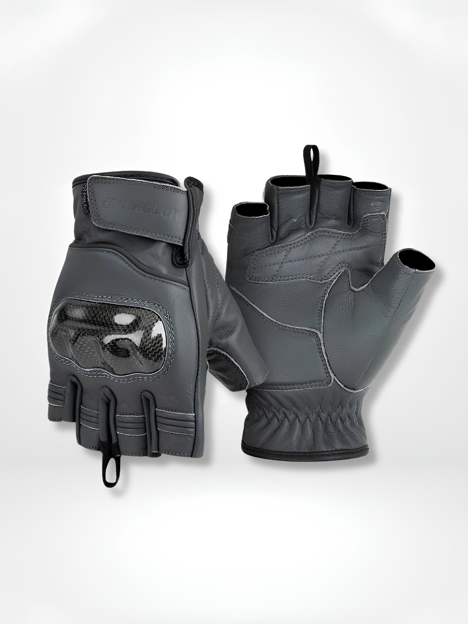 GantsDeStyle® Dark Grey / M Gants moto | Demi-doigts Cuir véritable