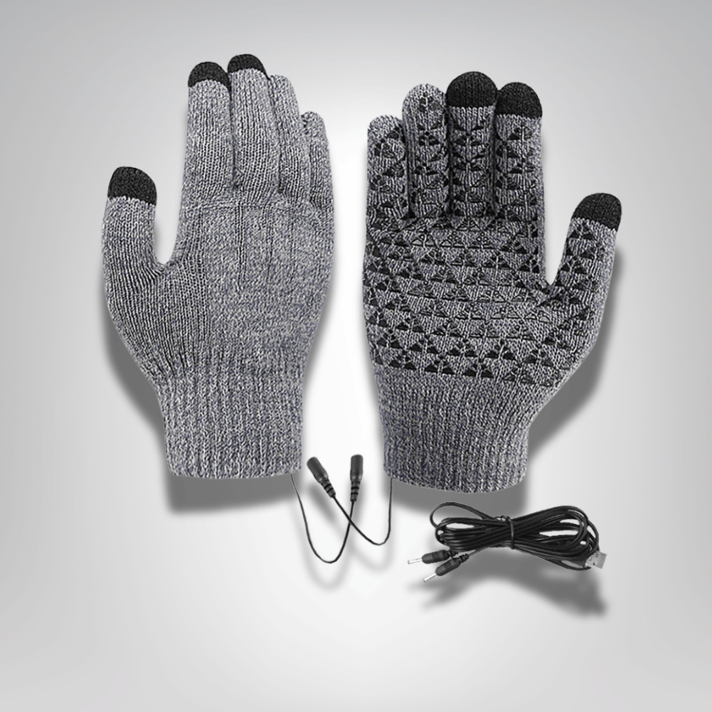 GantsDeStyle® Gris Gants Tricotés Chauffants USB | Écran Tactile, Antidérapants, Sports d'Hiver