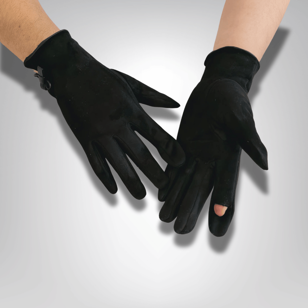 GantsDeStyle® Noir Brodé / One Size Gants Femme Cuir | Élégance & Raffinement