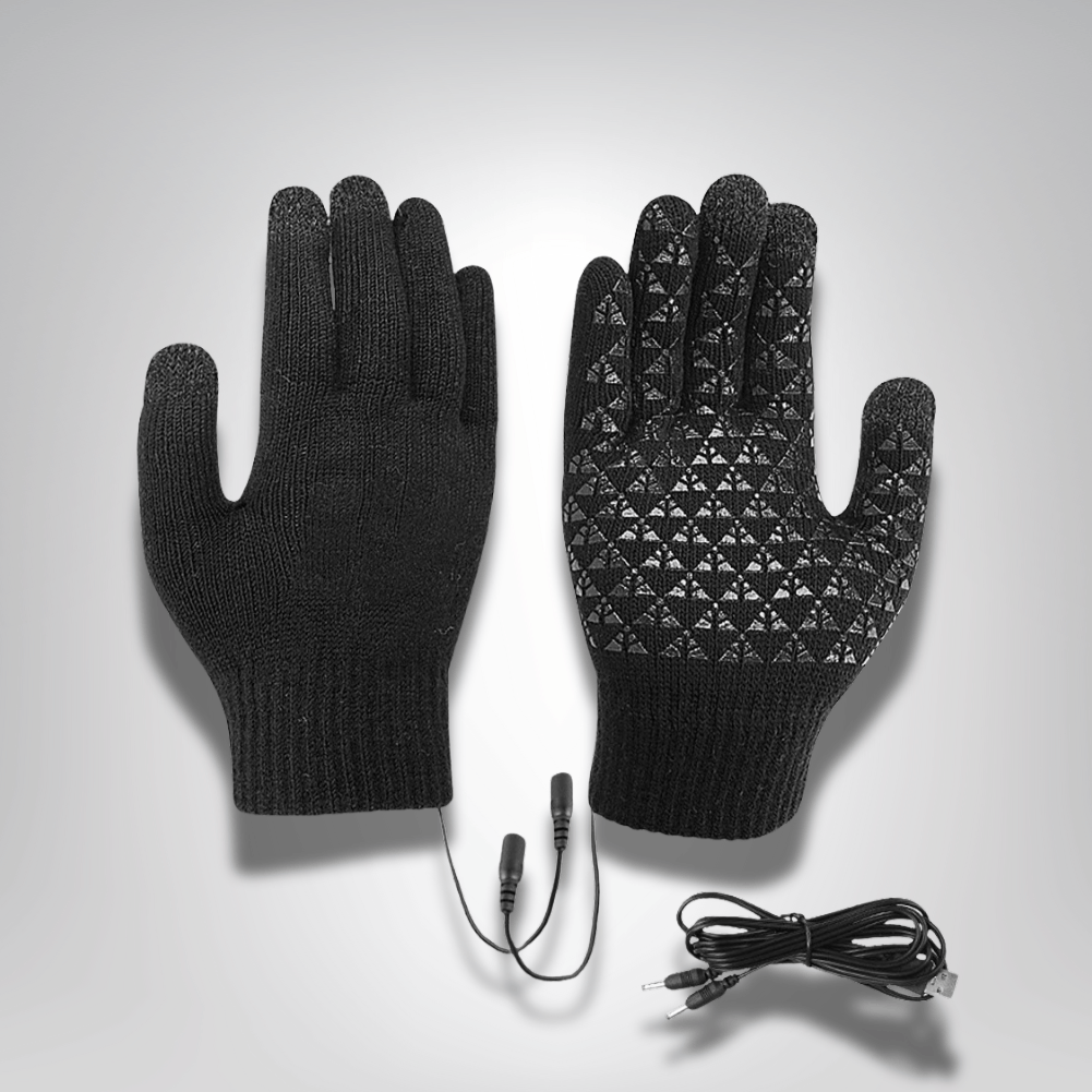 GantsDeStyle® Noir Gants Tricotés Chauffants USB | Écran Tactile, Antidérapants, Sports d'Hiver