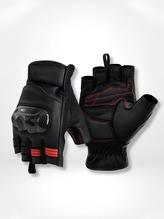 GantsDeStyle® Red / M Gants moto | Demi-doigts Cuir véritable