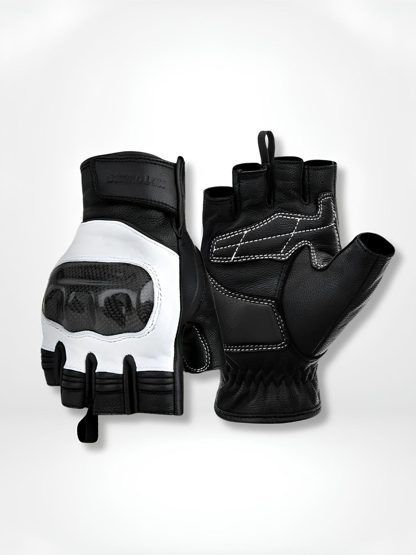 GantsDeStyle® WHITE / XL Gants moto | Demi-doigts Cuir véritable